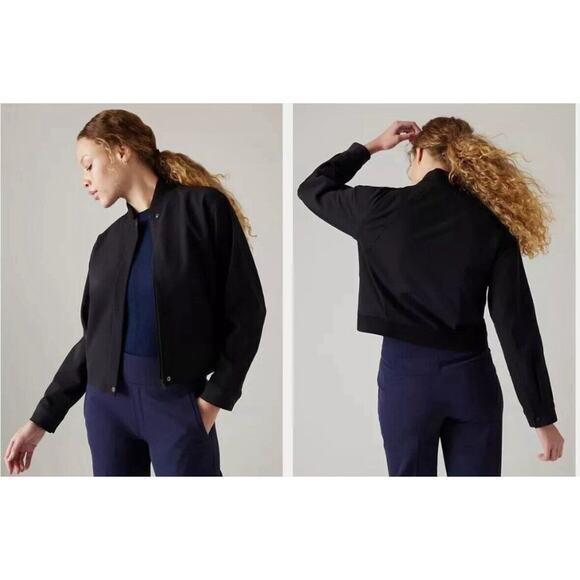 Athleta Endless Bomber Jacket Black Sz.Large NWT $139 Sustainable Fabric Stretch - Picture 1 of 8